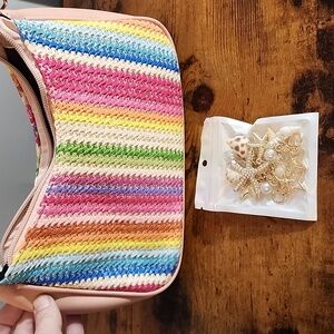 Fairycore 1pc Colorful Dopamine Resort Style Starfish Shell Decor Straw Bag